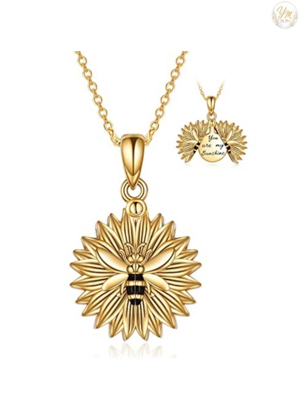 Sterling Silver Sunflower Locket Necklace Engraved You Are My Sunshine Pendant